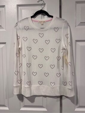 Cactus + Pearl White Crewneck Sweater with Pink Heart Studs